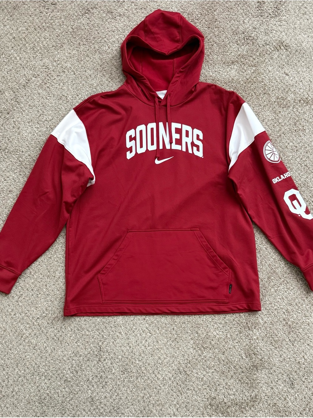 Oklahoma Sooners OU Nike Crimson Red Dri-FIT Pullover Graphic Hoodie Mens Large